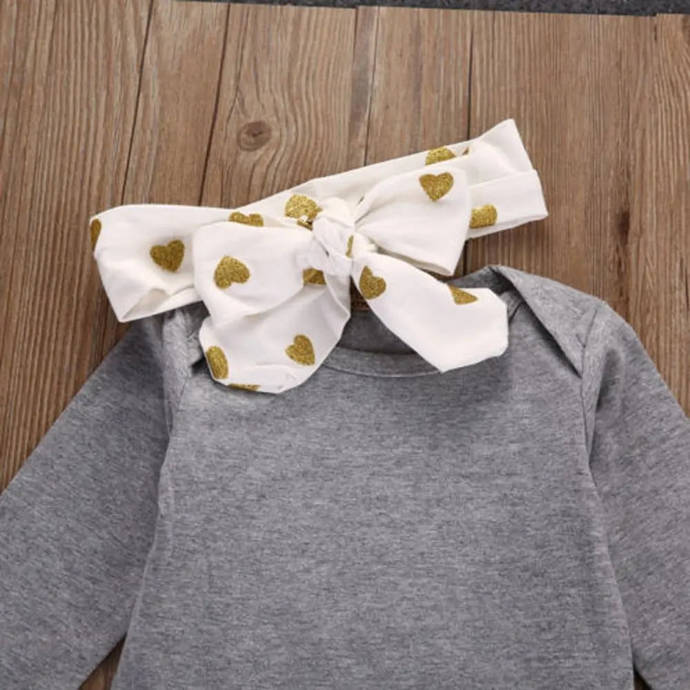 Newborn Girls 3 Piece Gold Heart Outfit