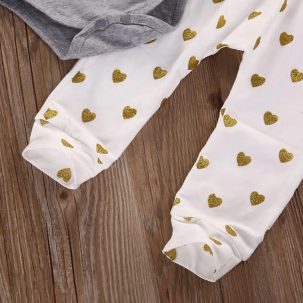 Newborn Girls 3 Piece Gold Heart Outfit