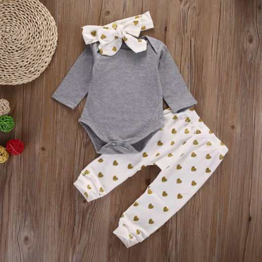 Newborn Girls 3 Piece Gold Heart Outfit