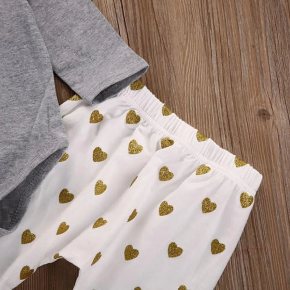 Newborn Girls 3 Piece Gold Heart Outfit